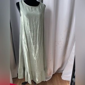 TERZO MILLENNIO LINEN SAGE GREEN MAXI DRESS SIZE SMALL